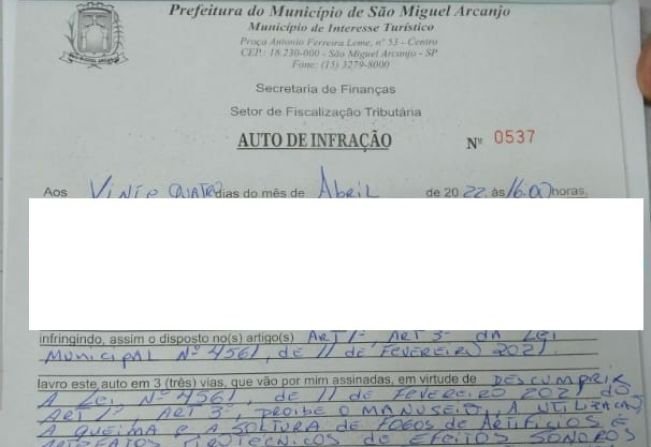 Responsáveis por soltarem fogos com estampidos são autuados por descumprimento da Lei Nº 4.561